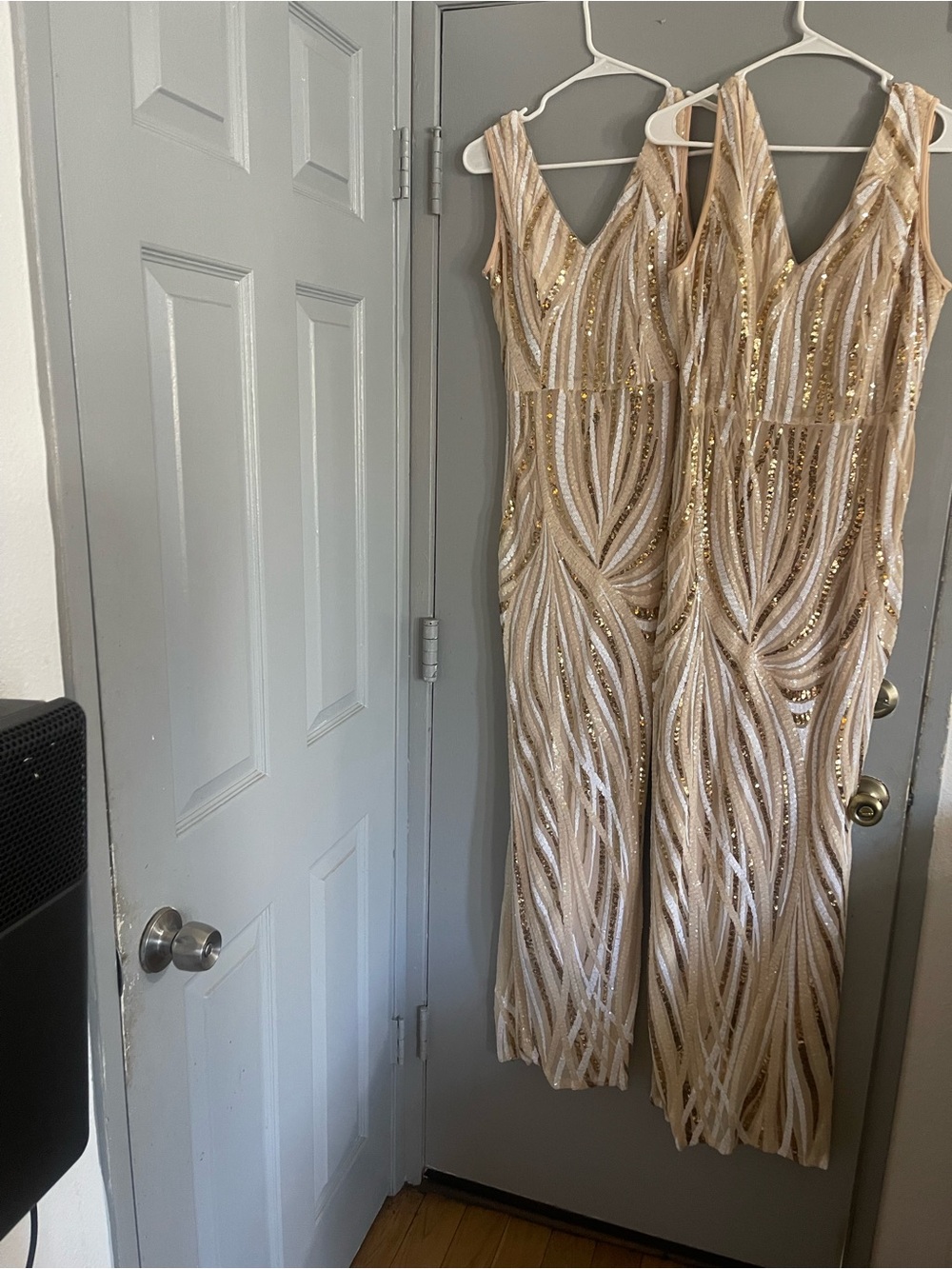 Two SHEIN Champagne Gold Sequin V-Neck Maxi Dress
